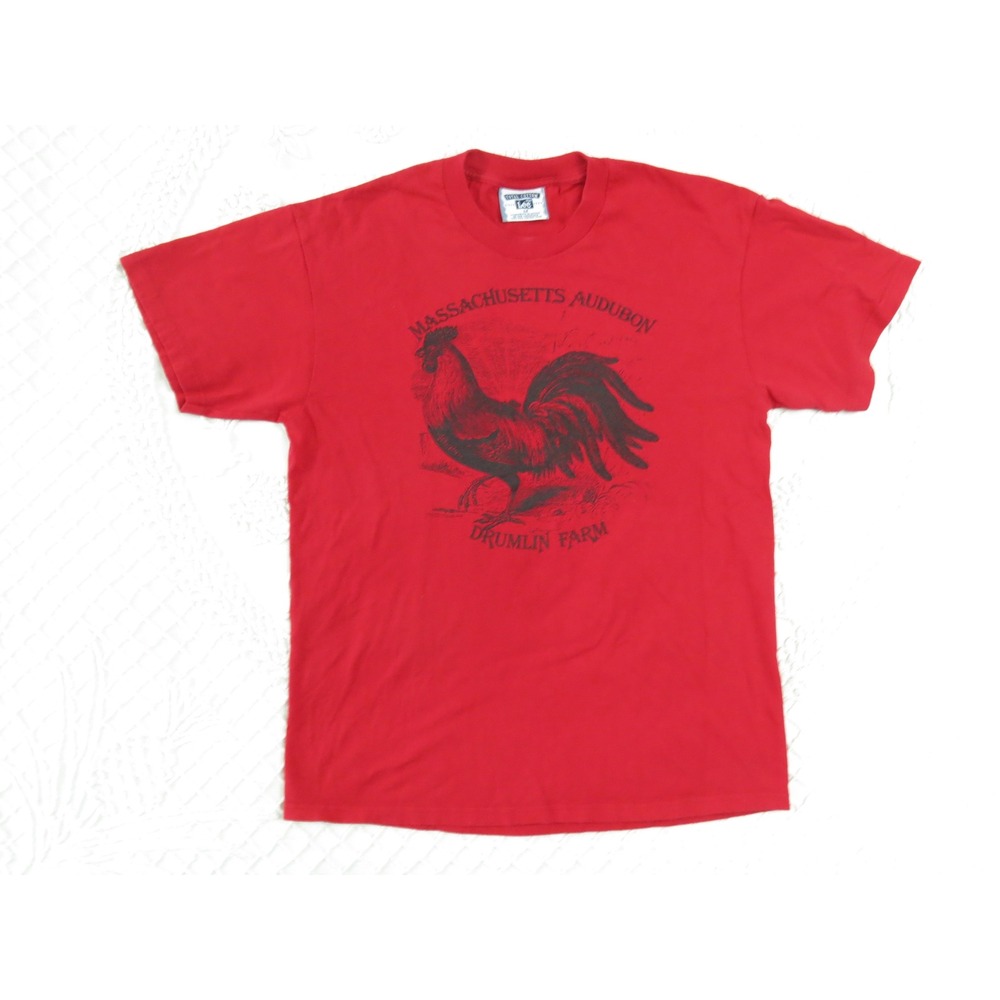 Massachusetts Audubon Drumlin Farm Rooster Red T-Shirt Mens M Cotton Lee Nature